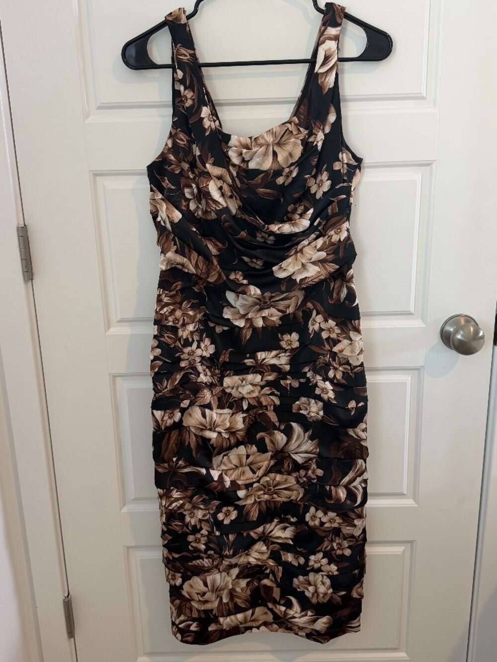 Express Floral Sheath Dress Brown Black Ruched Sleeveless Cocktail Size 8